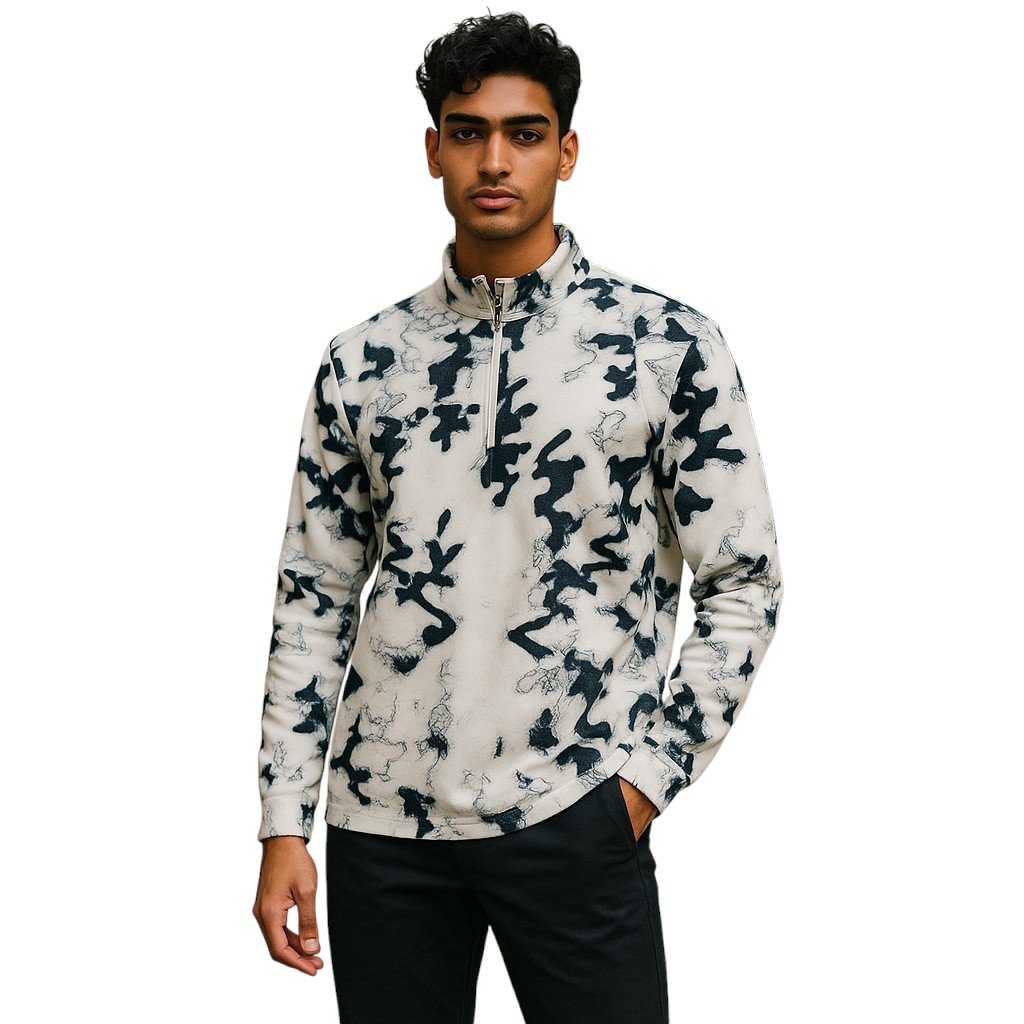 Gstq Quarter Zip Pullover Mens Large Black White Houndstooth Stretch Athletic